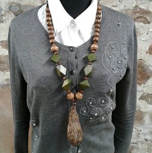 Handcrafted wood beaded necklace.